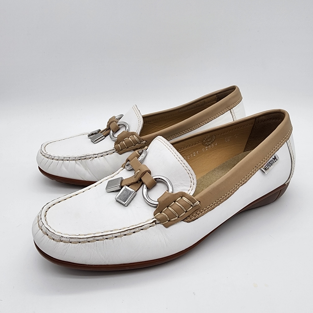 Mephisto Doris Butterfly Loafers Moccasin Leather White Tan Size 7